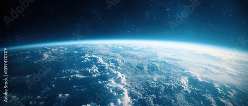 Stunning Aerial View of Earth from Space Blue Planet, Clouds, and Starry Night Sky - High-Resolution Stock Photo