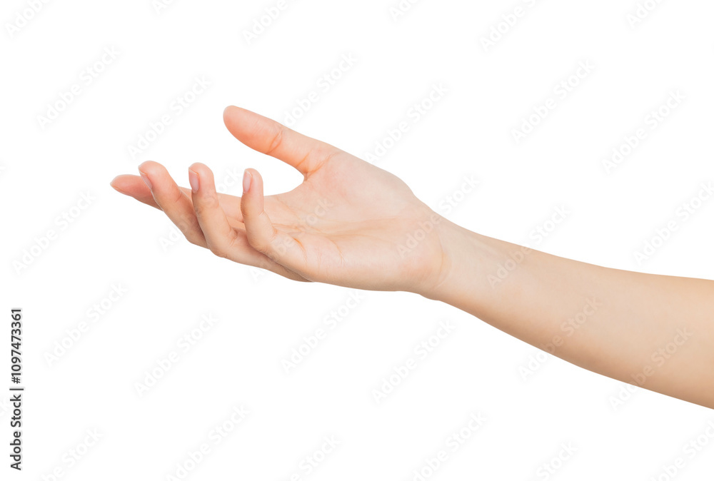 Woman hand touching or pointing on isolated white background. Woman hand touching or pointing on isolated white background.