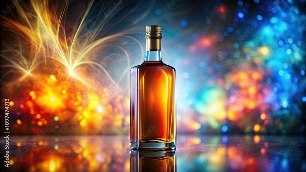 Spirits mockup with liquor bottle on abstract background, alcohol, beverage, drink, mockup, spirits, liquor, bottle, bar