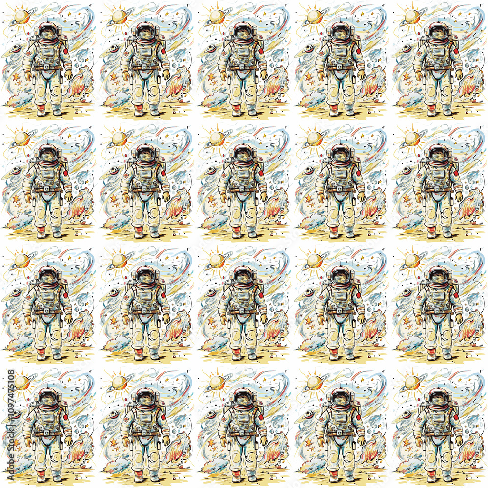 Obraz premium Cosmic Kid Astronaut Repeat Pattern