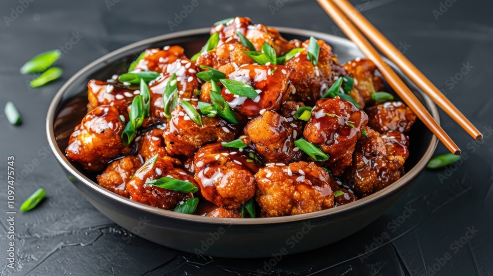 Prepare indian-chinese gobi manchurian crispy cauliflower in spicy sauce with green garnish for a flavorful culinary experience Prepare indian-chinese gobi manchurian crispy cauliflower in spicy sauce with green garnish for a flavorful culinary experience