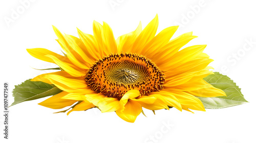 stunning sunflower with a bright yellow crown and intricate brown center, isolated on a plain white background photo