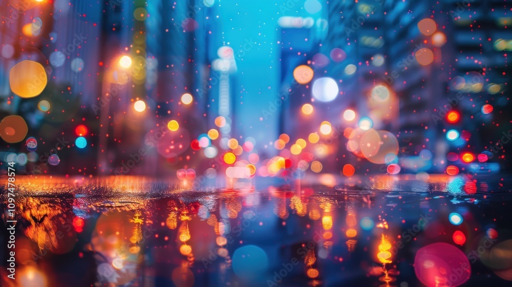 Rainy city night, blurred lights reflected in a puddle. Rainy city night, blurred lights reflected in a puddle.