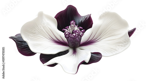 exotic orchid flower with white petals and a vibrant purple center, placed on a pure white background photo