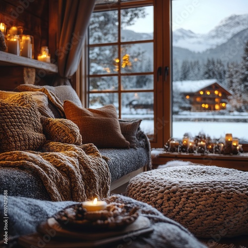 Cozy Winter Cabin Living Ro...