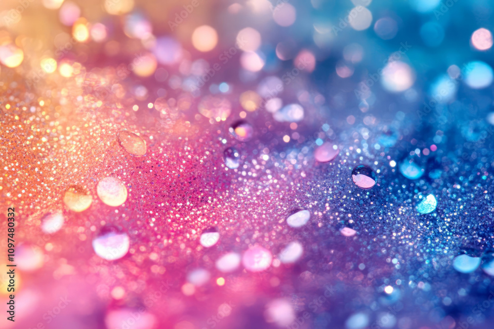 Vibrant bokeh with colorful droplets on pastel background, creating dreamy effect Vibrant bokeh with colorful droplets on pastel background, creating dreamy effect