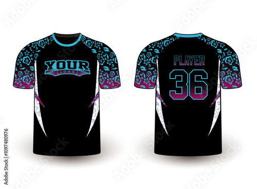 All sports player jersey design with an elegant edgy and wild look. Sports gear template mockup perfect fit for all sports. The designs that go on casual wear, shirts, fashion apparel, and all kind 