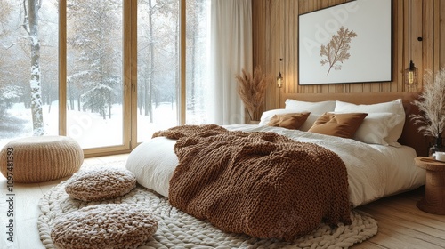 Cozy Winter Bedroom With Sn...
