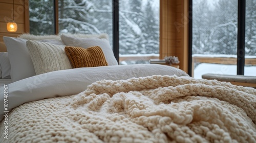 Cozy Knit Blanket On Bed Wi...