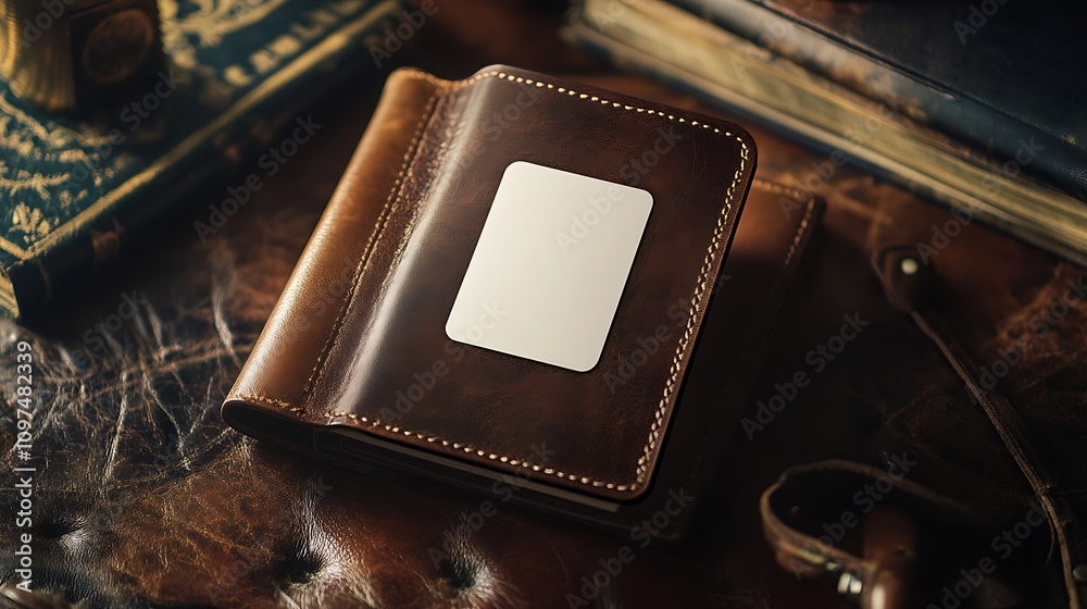 Brown Leather Wallet With Blank Card Inside Brown Leather Wallet With Blank Card Inside