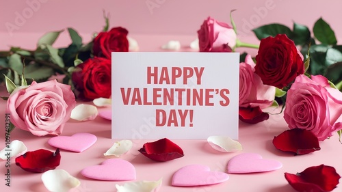 Valentines Day background with hearts and roses Happy Valentines Day banner