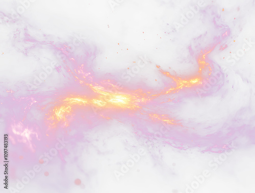 Abstract cosmic nebula with swirling purple and orange clouds, glowing embers. photo