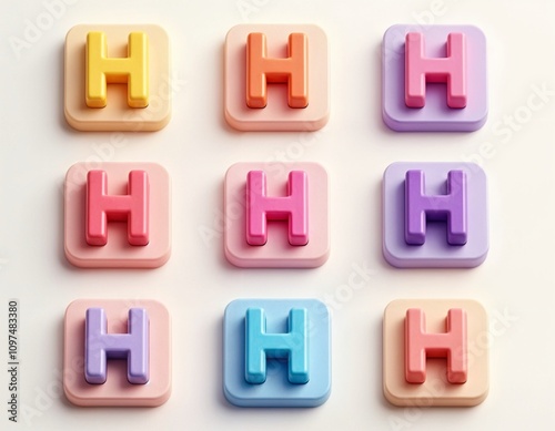 3D Colorful Letter H Icon Set - Modern and Vibrant Typography Design " H "