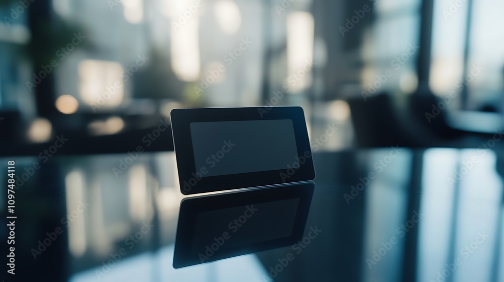 Blank Digital Frame On Glass Table Modern Office Setting Blank Digital Frame On Glass Table Modern Office Setting