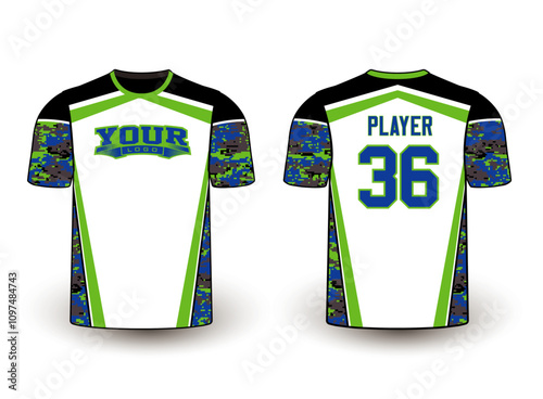 All sports player jersey design with an elegant edgy and wild look. Sports gear template mockup perfect fit for all sports. The designs that go on casual wear, shirts, fashion apparel, and all kind 