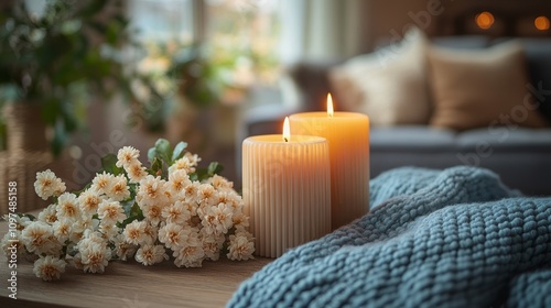 Lit Candles Flowers Blanket...