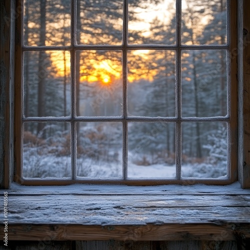 Frosty Window Winter Sunris...