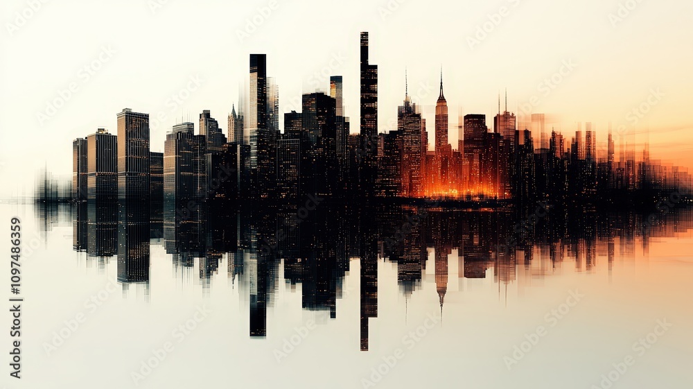 A stunning skyline reflects in still water, blending urban architecture with warm hues of sunset, creating a serene and captivating cityscape. A stunning skyline reflects in still water, blending urban architecture with warm hues of sunset, creating a serene and captivating cityscape.