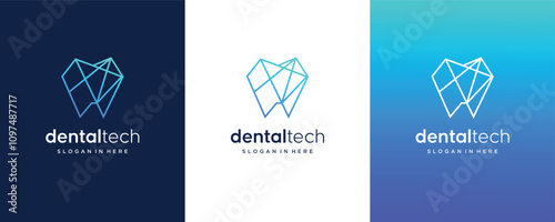  Dental clinic tooth geometric logo design vector.