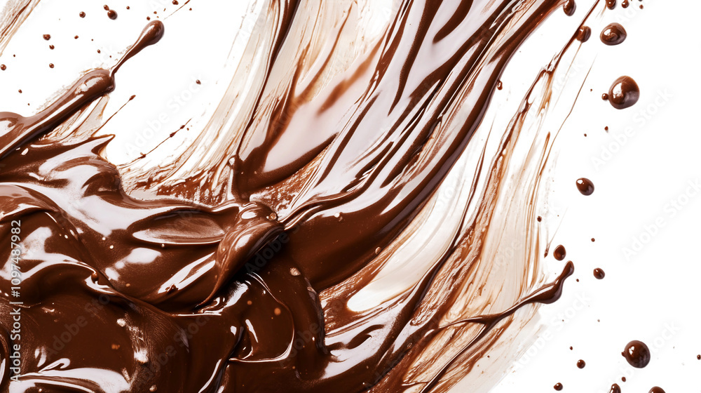 Fototapeta premium Sweet and Rich Chocolate Dessert Art Captured in Swirling Patterns Isolated in PNG Format