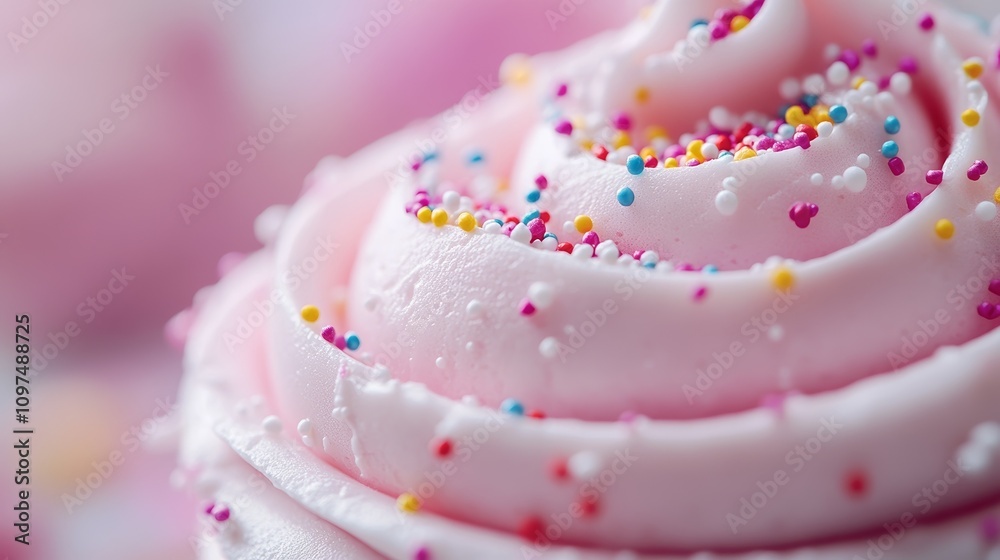 Close-Up of Frosting Swirls on Cupcake Topped With Colorful Sprinkles in Bright Light Close-Up of Frosting Swirls on Cupcake Topped With Colorful Sprinkles in Bright Light