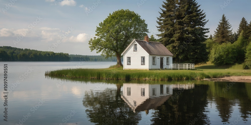 Obraz premium Peaceful Lakefront Cottage.