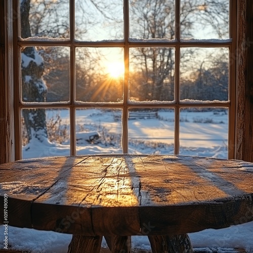 Wooden Table Winter Sunset ...