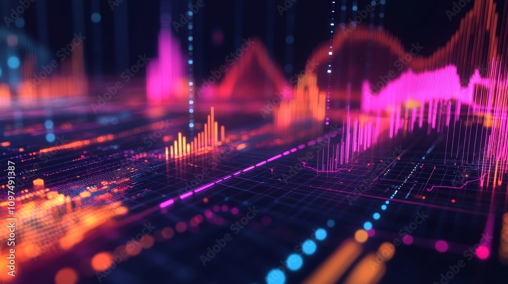 Analyzing Financial Data for Economic Growth With Futuristic Graphs and Neon Digital Design Analyzing Financial Data for Economic Growth With Futuristic Graphs and Neon Digital Design