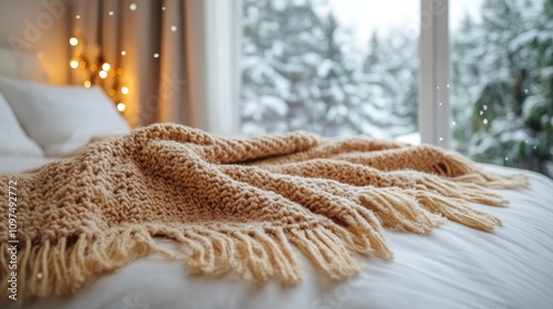 Cozy Knit Blanket on Bed Wi...