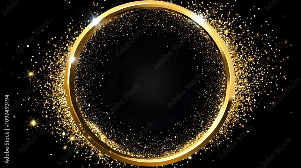 Elegant gold circle frame with sparkling glitter. Elegant gold circle frame with sparkling glitter.