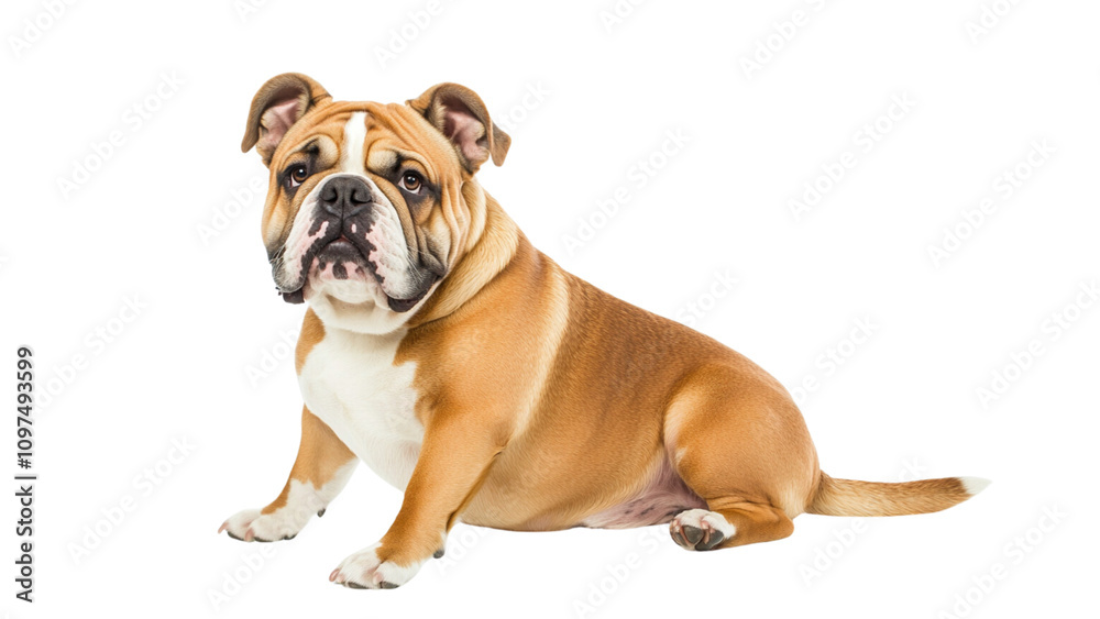 Obraz premium Transparent background playful and friendly bulldog sits gracefully, showcasing its distinctive features and charming personality. This loyal companion is perfect for families