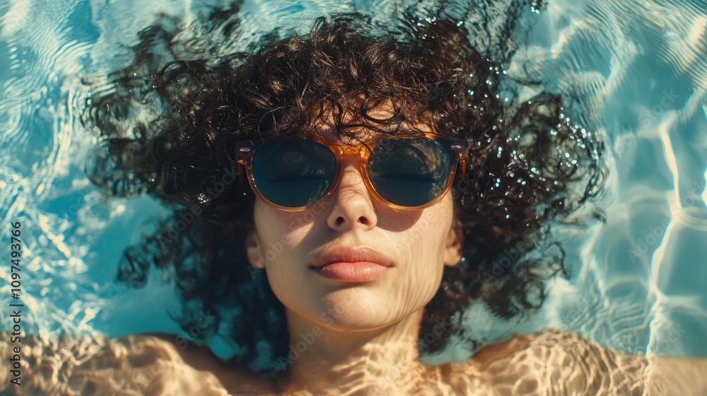 Woman floating in pool Woman floating in pool