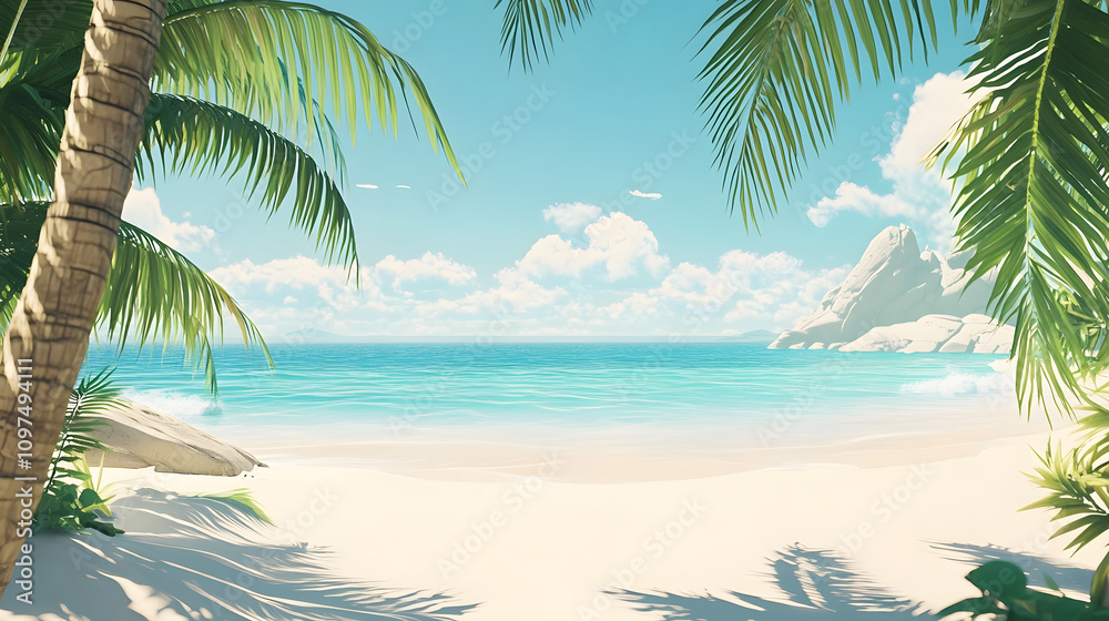 Idyllic Tropical Beach Scene with Palm Trees.