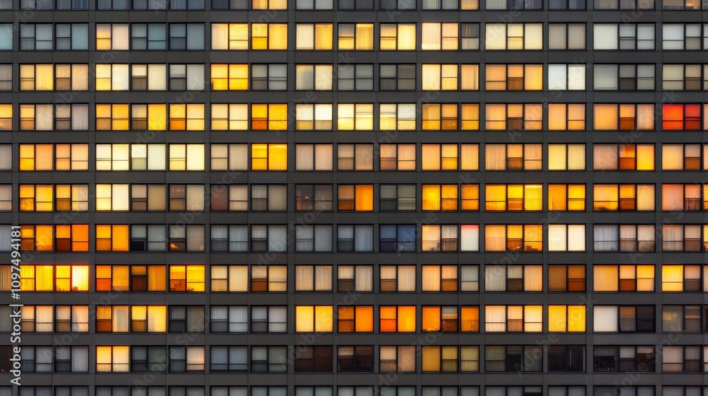 City Lights: Nightfall over urban apartments, countless windows glowing with a warm, inviting light. A mesmerizing study in patterns and human activity. City Lights: Nightfall over urban apartments, countless windows glowing with a warm, inviting light. A mesmerizing study in patterns and human activity.