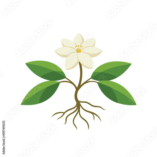  Jasmine flower with root isolated flat vector illustration on white background