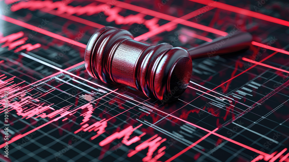 A gavel rests on a digital graph, symbolizing the intersection of law and finance, highlighting judicial oversight in economic matters. A gavel rests on a digital graph, symbolizing the intersection of law and finance, highlighting judicial oversight in economic matters.