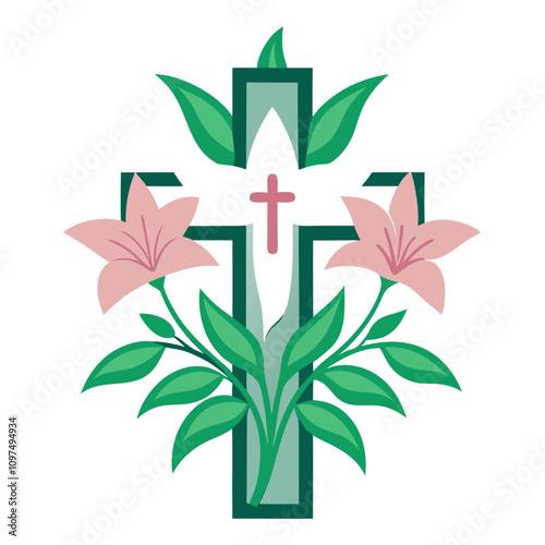 cross with lilies clipart cartoon Illustration drawing