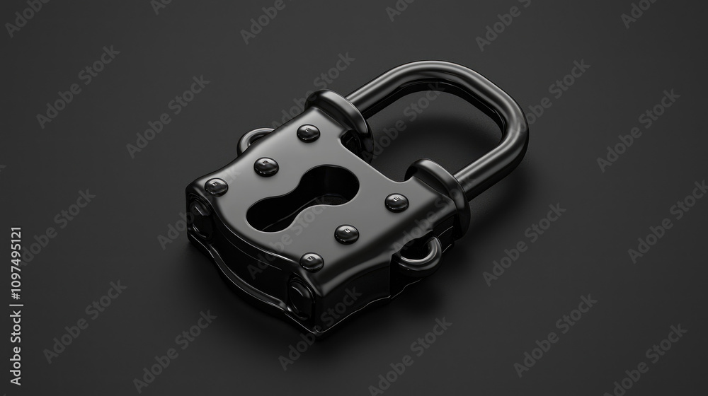 A sleek black padlock rests on a dark surface, emphasizing security and protection. A sleek black padlock rests on a dark surface, emphasizing security and protection.