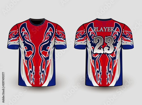 All sports player jersey design with an elegant edgy and wild look. Sports gear template mockup perfect fit for all sports. The designs that go on casual wear, shirts, fashion apparel, and all kind 