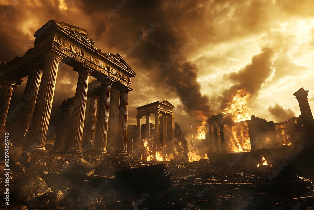 Fototapeta premium Ruins of ancient temple in the night