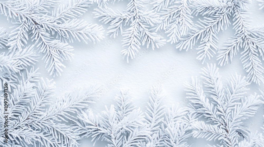 Frosted branches create serene winter scene, showcasing intricate details of snow covered foliage. Perfect for seasonal themes and nature inspired designs Frosted branches create serene winter scene, showcasing intricate details of snow covered foliage. Perfect for seasonal themes and nature inspired designs