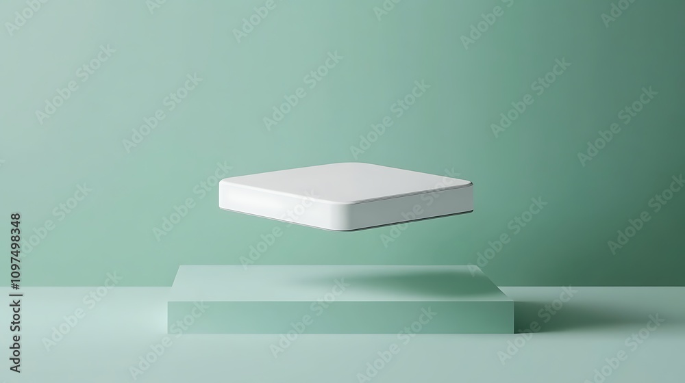 White Square Object Floating Above Green Platform White Square Object Floating Above Green Platform