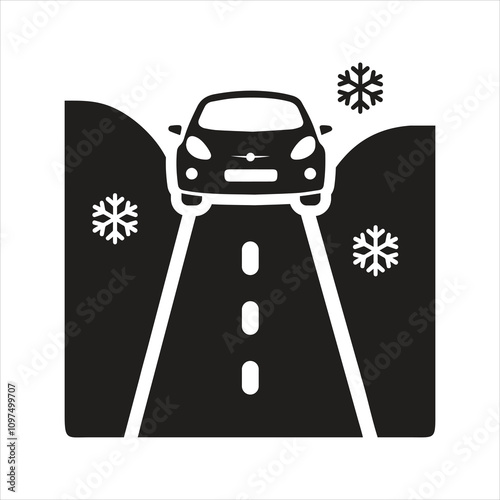 Slippery road icon. Car driving on ice icon