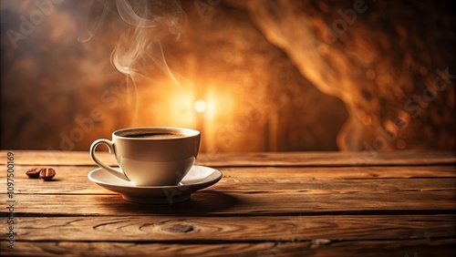 Aromatic Steam Rising from a Warm Cup of Coffee on Rustic Wood