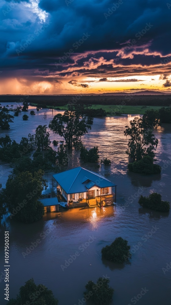 Fototapeta premium A stunning scene of a flooded house
