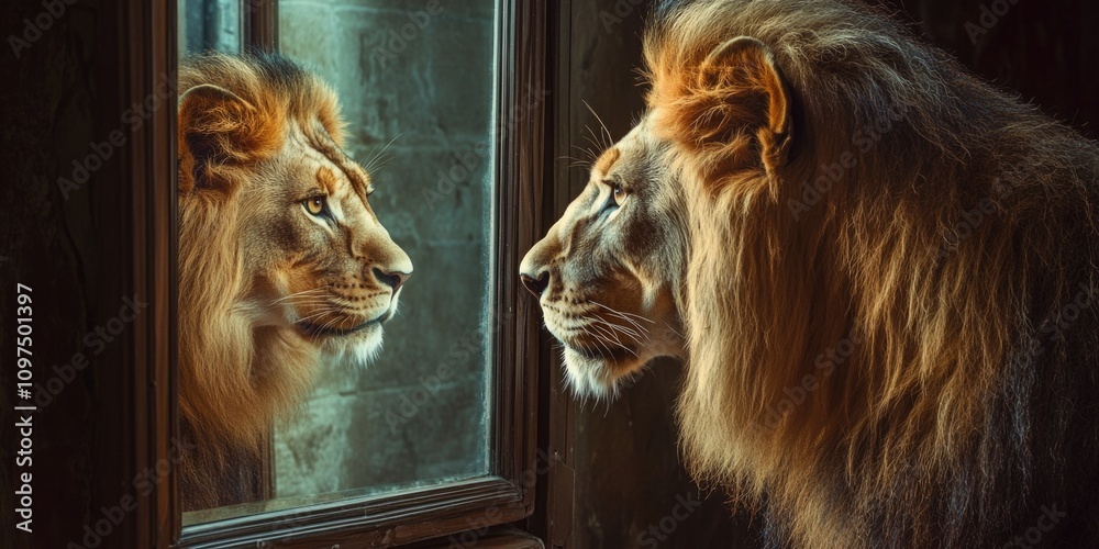 Fototapeta premium Lion in Mirror