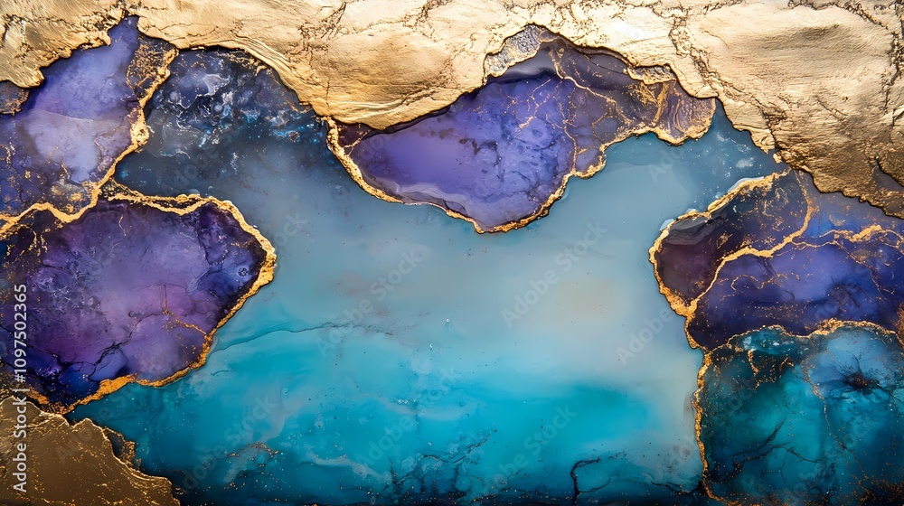 Fototapeta premium Blue-purple gold foil marble stone pattern texture illustration poster background