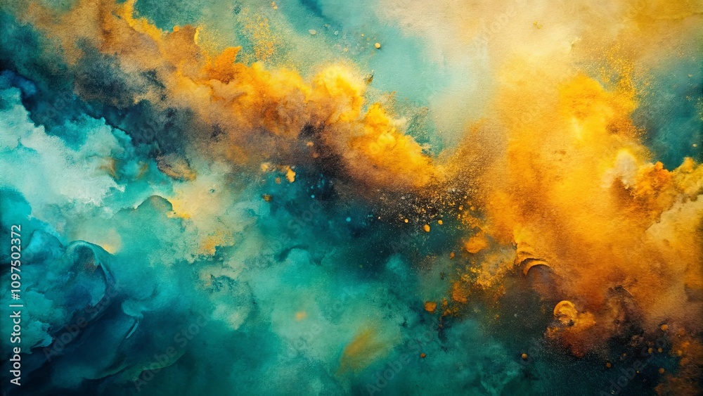 Abstract Teal and Gold Watercolor Texture A Swirling Blend of Hues Abstract Teal and Gold Watercolor Texture A Swirling Blend of Hues
