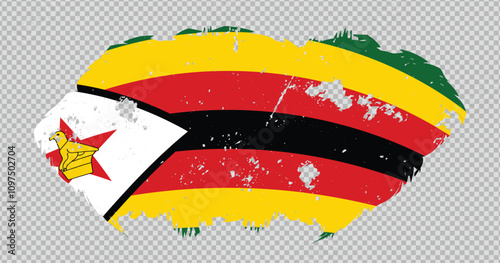 Zimbabwe national flag with distressed stroke brush effect on isolated background