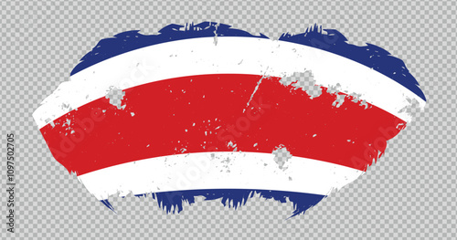 Costa Rica national flag with distressed stroke brush effect on isolated background